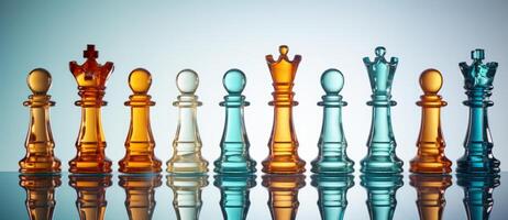 AI generated Chess on a chessboard, business concept of success and leadership photo