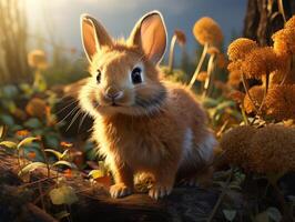 Cute little rabbit sitting in the grass on a sunny day. photo