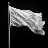 ai generado blanco bandera ondulación en negro antecedentes. foto