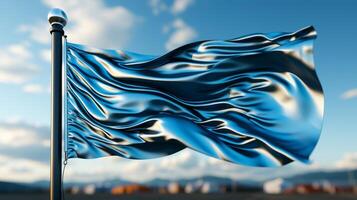 AI generated 3d rendering of a blue flag waving in the wind against a cloudy sky photo