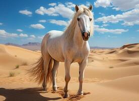 AI generated White horse in the desert. photo