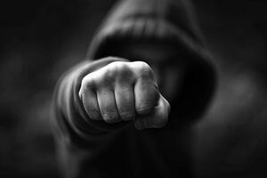 Close-up of a man's fist with black and white tones photo