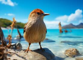AI generated Bird on the shore of the Mediterranean Sea photo