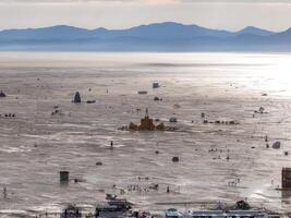 Aerial view of the Burning Man festival in Nevada desert. Black Rock city from above. photo
