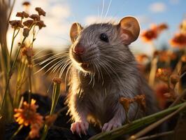 Little rat in the autumn forest. photo