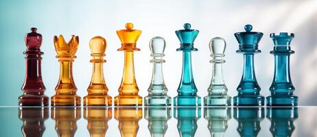 AI generated Chess on a chessboard, business concept of success and leadership photo