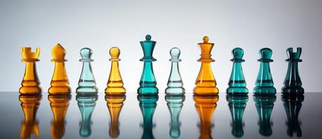 AI generated Chess on a chessboard, business concept of success and leadership photo