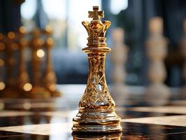 AI generated Chess on a chessboard, business concept of success and leadership photo