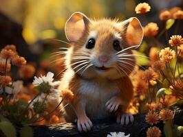 AI generated Little mouse in the autumn forest. photo