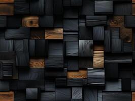 ai generado oscuro negro de madera geométrico cuadrícula antecedentes moderno oscuro resumen textura sin costura modelo foto