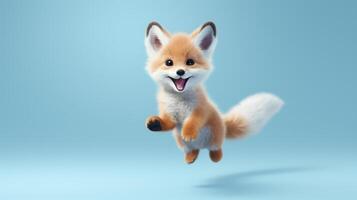 AI generated Flying cute little fox character on blue sky background. photo