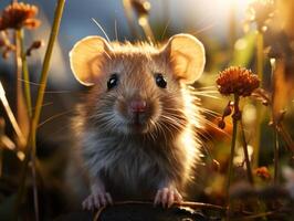 Little rat in the autumn forest. photo