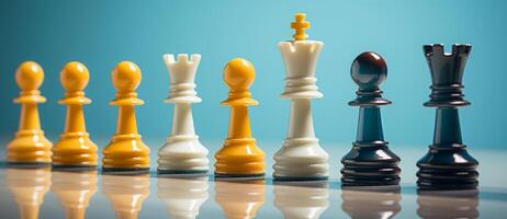 AI generated Chess on a chessboard, business concept of success and leadership photo