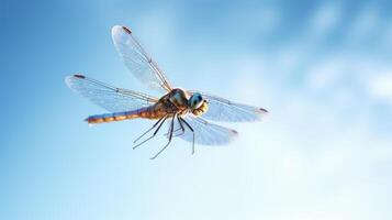 AI generated Blue dragonfly on the green grass in the meadow. photo