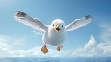 AI generated Flying seagull on blue sky background. photo