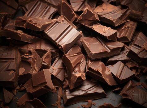 AI generated Pieces of dark chocolate on table closeup Food background photo