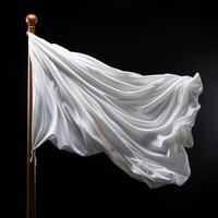 AI generated White flag waving on black background. photo