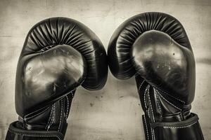 boxeo guantes en un gris antecedentes. foto