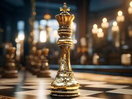 AI generated Chess on a chessboard, business concept of success and leadership photo