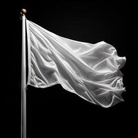 AI generated White flag waving on black background. photo