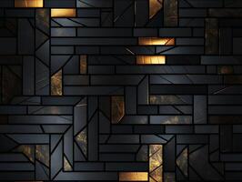 ai generado oscuro negro mosaico antecedentes con dorado líneas Arte deco lujo estilo textura foto