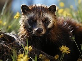 Wolverine in its habitat close up portrait photo