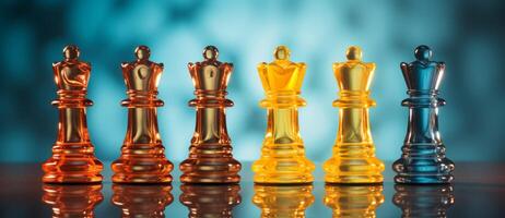 AI generated Chess on a chessboard, business concept of success and leadership photo