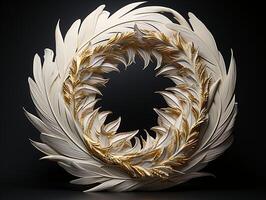 AI generated Beautiful golden and white feathers on a black background. photo