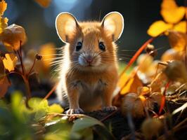 ai generado pequeño ratón en el otoño bosque. foto