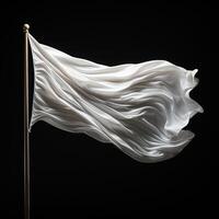 AI generated White flag waving on black background. photo