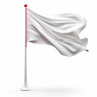 AI generated White flag waving on white background. photo