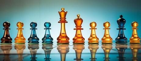 AI generated Chess on a chessboard, business concept of success and leadership photo