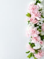 Close up photo of a bouquet of pink and white