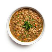 AI generated lentil soup closeup photo