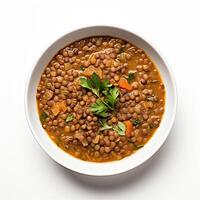 AI generated lentil soup closeup photo