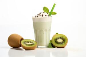 AI generated Kiwi milkshake isolated on white background photo