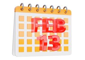 February 13. calendar design isolated on white background photo