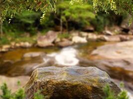 Empty stone nature show for packaging product presentation. Mock up for cosmetic products. Selective focus photo