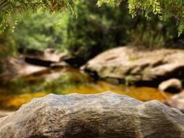 Empty stone nature show for packaging product presentation. Mock up for cosmetic products. Selective focus photo