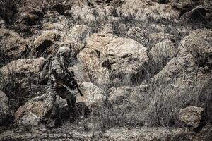 Soldiers of special forces on wars at the desert,Thailand people,Army soldier Patrolled the front line photo