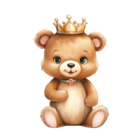 AI generated Beautiful bear with crown watercolor png