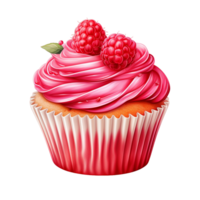 AI generated Pink cupcake with cream swirl realistic sweet dessert png