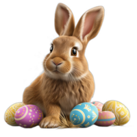 AI generated Easter rabbit with colorful eggs png