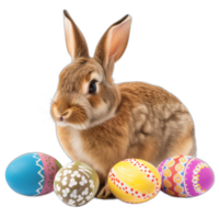 AI generated Easter bunny with colorful eggs png