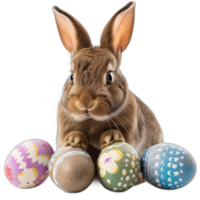 AI generated Easter rabbit with colorful eggs png