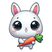 AI generated baby white rabbit hold a carrot transparent backgorund png