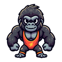 ai generato gorilla sollevatore di pesi, cartone animato stile png