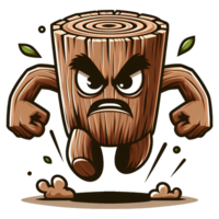 AI generated Angry Wooden Monster Running Front View, Cartoon Style Transparent Background png