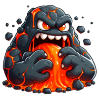 AI generated magma monster cartoon eating stone illustration png
