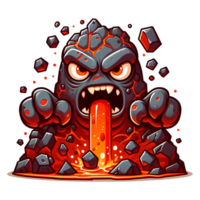 AI generated molten rock monster cartoon eating stone illustration png